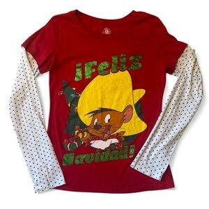 Looney Tunes Feliz Navidad Speedy Gonzales Red Polka Dot Long Sleeve Top